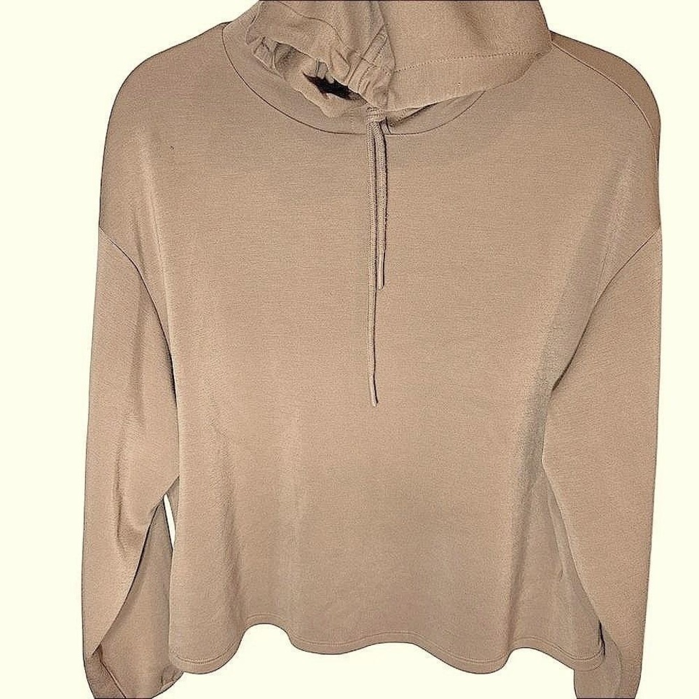 89th + Madison Womens Tan Cropped Drawstring Hoodie Sweatshirt XS Camel Pullover